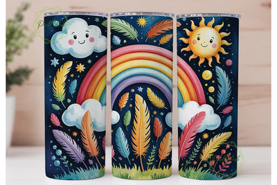 Rainbow Feathers Night Sky 20oz Tumbler Sublimation PixelChick 