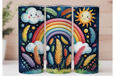 Rainbow Feathers Night Sky 20oz Tumbler Sublimation PixelChick 