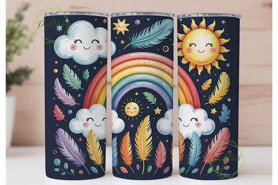 Rainbow Feathers Night Sky 20oz Tumbler Sublimation PixelChick 