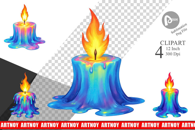 Rainbow Fire Candle Clipart Sublimation artnoy 