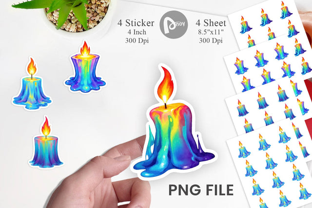 Rainbow Fire Candle Sticker Sublimation artnoy 