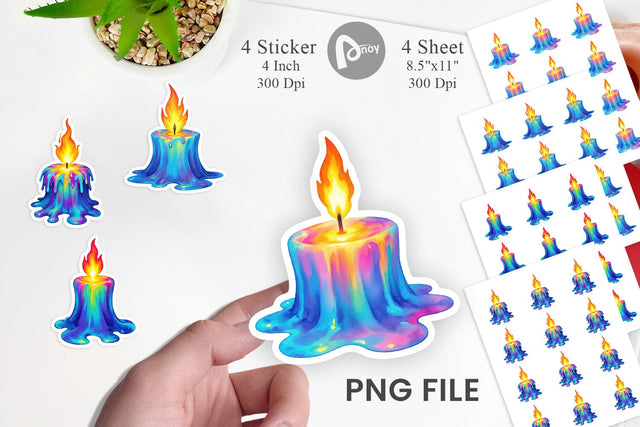 Rainbow Fire Candle Sticker Sublimation artnoy 