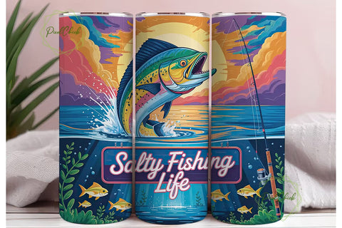 Rainbow Fish Jump 20oz Tumbler Wrap Sublimation PixelChick 