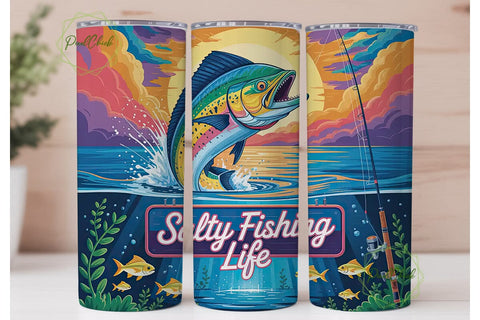 Rainbow Fish Jump 20oz Tumbler Wrap Sublimation PixelChick 