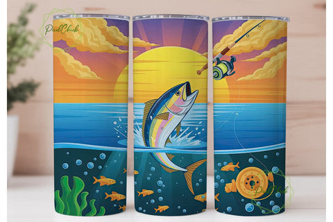 Rainbow Fish Jump 20oz Tumbler Wrap Sublimation PixelChick 