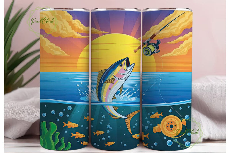 Rainbow Fish Jump 20oz Tumbler Wrap Sublimation PixelChick 