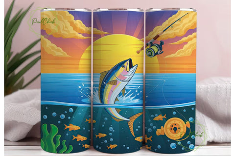 Rainbow Fish Jump 20oz Tumbler Wrap Sublimation PixelChick 