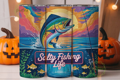 Rainbow Fish Jump 20oz Tumbler Wrap Sublimation PixelChick 