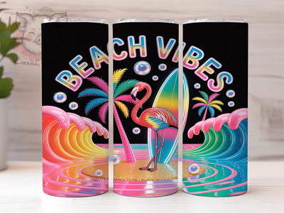 Rainbow Flamingo Beach 20oz Tumbler, Rainbow Theme, Flamingo Motif, Beach Vibes, Tropical Charm, Whimsical Style, Skinny Tumbler, Sublimation PNG Sublimation Lara' s Designs 