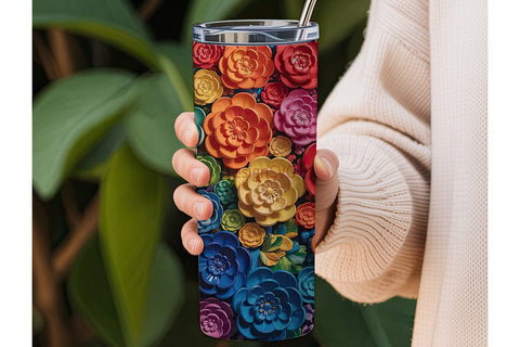 Rainbow Floral Bloom 20oz Tumbler Wrap Sublimation DesignSVG 