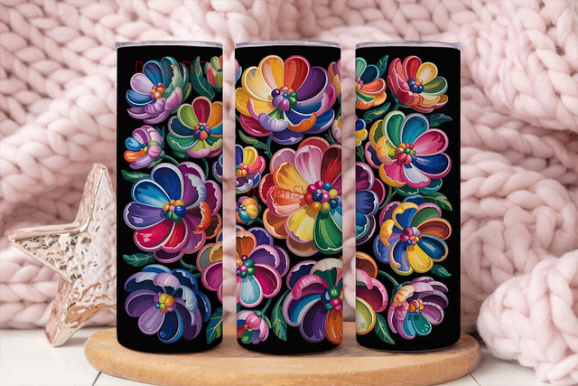 Rainbow Floral Bloom 20oz Tumbler Wrap Sublimation DesignSVG 