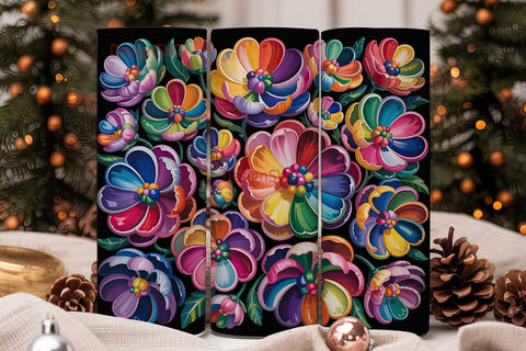 Rainbow Floral Bloom 20oz Tumbler Wrap Sublimation DesignSVG 