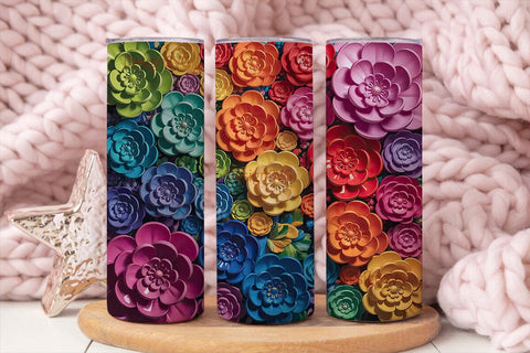 Rainbow Floral Bloom 20oz Tumbler Wrap Sublimation DesignSVG 
