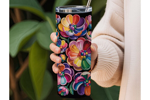 Rainbow Floral Bloom 20oz Tumbler Wrap Sublimation DesignSVG 