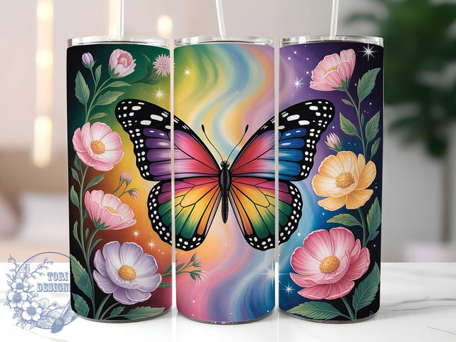 Rainbow Floral Butterfly 20oz Tumbler, Floral Cup Wrap, Colorful Butterfly Design, Sublimation Tumbler Wrap, 20Oz Tumbler Design, Vibrant Rainbow Cup, Artistic Floral Butterfly Sublimation ToriDesigns 