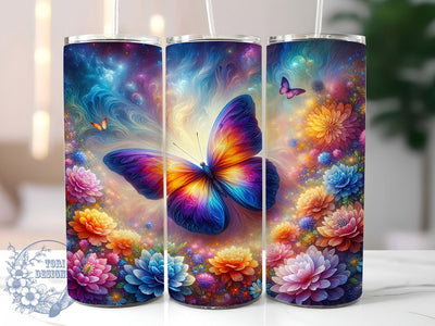 Rainbow Floral Butterfly 20oz Tumbler, Floral Cup Wrap, Colorful Butterfly Design, Sublimation Tumbler Wrap, 20Oz Tumbler Design, Vibrant Rainbow Cup, Artistic Floral Butterfly Sublimation ToriDesigns 
