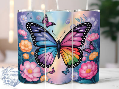 Rainbow Floral Butterfly 20oz Tumbler, Floral Cup Wrap, Colorful Butterfly Design, Sublimation Tumbler Wrap, 20Oz Tumbler Design, Vibrant Rainbow Cup, Artistic Floral Butterfly Sublimation ToriDesigns 