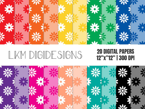 Rainbow Floral Digital Paper Pack Digital Pattern LKM DigiDesigns 