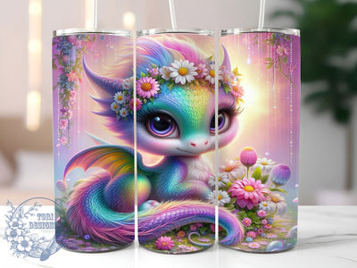 Rainbow Floral Fantasy Dragon Tumbler, Floral Fantasy, Dragon Tumbler, 20Oz Tumbler, Sublimation Design, Mythical Creature, Colorful Wrap Sublimation ToriDesigns 