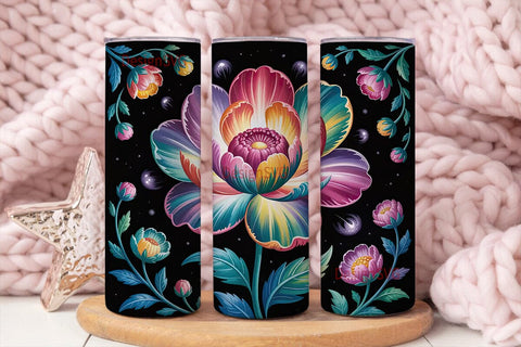Rainbow Floral Fantasy Tumbler Wrap Sublimation DesignSVG 