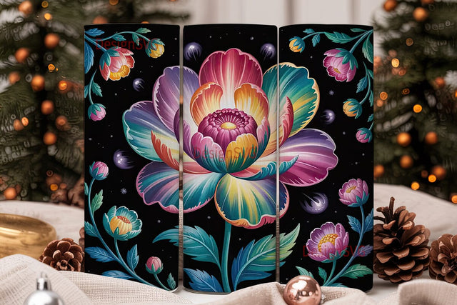 Rainbow Floral Fantasy Tumbler Wrap Sublimation DesignSVG 