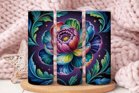 Rainbow Floral Fantasy Tumbler Wrap Sublimation DesignSVG 