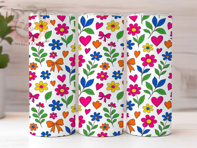Rainbow Floral Heart Glow 20oz Tumbler, Rainbow Theme, Floral Motif, Heart Design, Glow Effect, Romantic Charm, Skinny Tumbler, Sublimation PNG Sublimation Lara' s Designs 