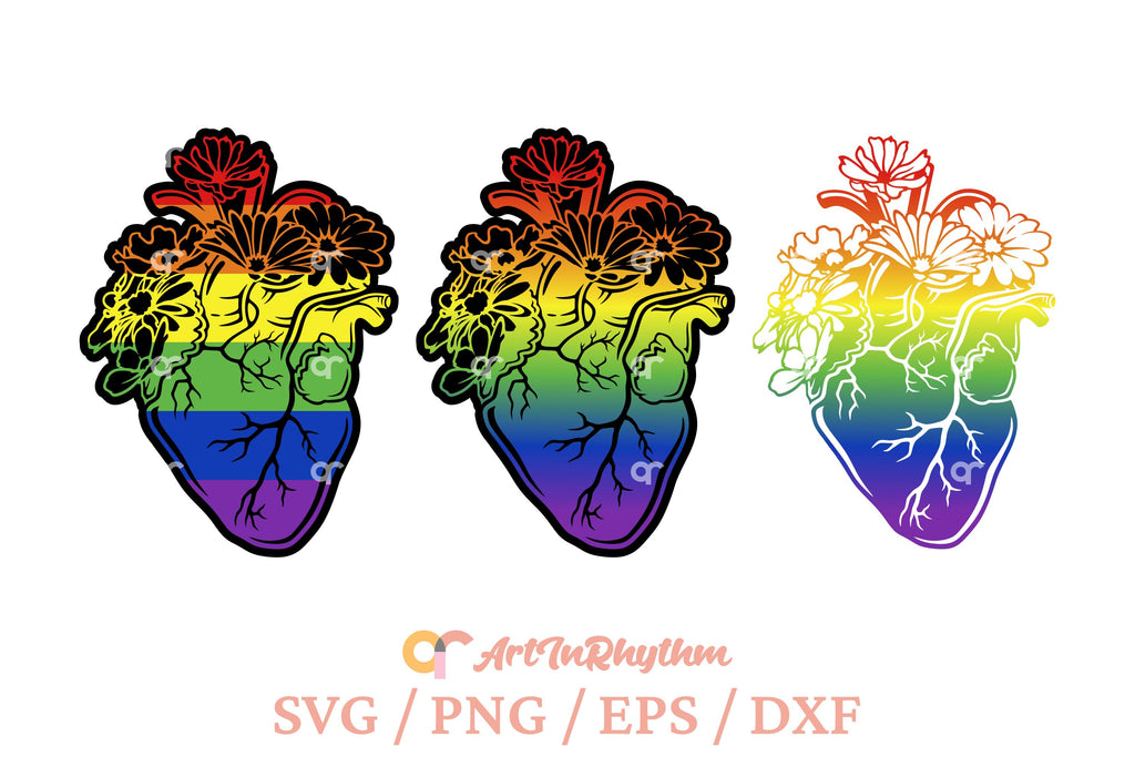 Rainbow Floral Heart Svg, Gay Pride Svg, Gay Svg, LGBTQ Svg - So Fontsy
