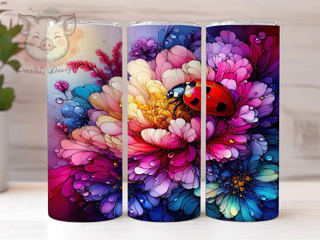 Rainbow Floral Ladybug Tumbler, Colorful Flower Tumbler, Cute Ladybug Wrap, Rainbow Floral Wrap, Spring Ladybug Wrap, Sublimation Design, Trendy Gift Idea Sublimation Lara' s Designs 