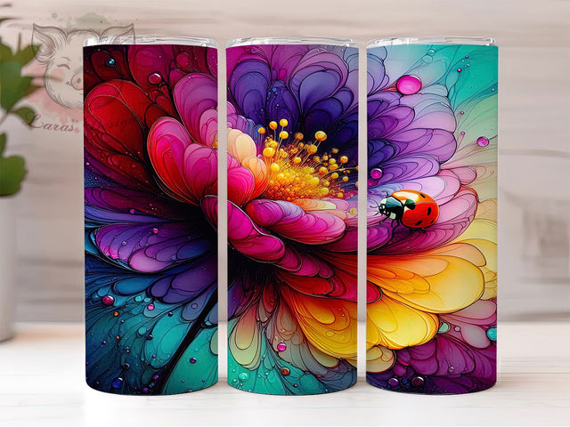 Rainbow Floral Ladybug Tumbler, Colorful Flower Tumbler, Cute Ladybug Wrap, Rainbow Floral Wrap, Spring Ladybug Wrap, Sublimation Design, Trendy Gift Idea Sublimation Lara' s Designs 