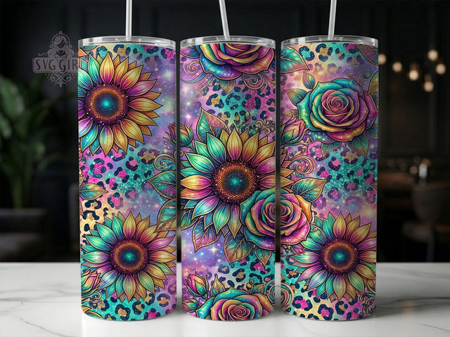 Rainbow Floral Leopard 20oz Tumbler, Rainbow Floral Leopard, 20oz Tumbler Wrap, Sublimation Design, Floral Tumbler PNG, Leopard Print Graphic, Rainbow Flower Wrap, Digital Tumbler Craft Sublimation SvggirlplusArt 