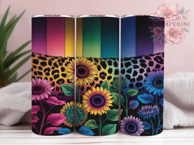 Rainbow Floral Leopard Print Tumbler Wrap, Bright Floral Design, Mixed Pattern Art, Rainbow Garden Cup, Modern Leopard Gift, Vibrant Nature Wrap, Trendy Sublimation Sublimation Li Zamperini 