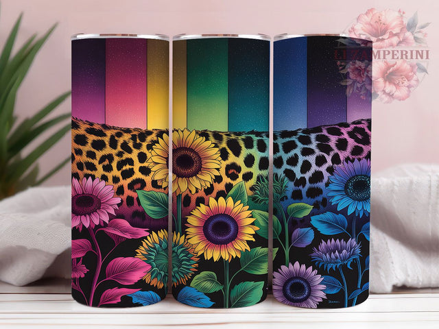Rainbow Floral Leopard Print Tumbler Wrap, Bright Floral Design, Mixed Pattern Art, Rainbow Garden Cup, Modern Leopard Gift, Vibrant Nature Wrap, Trendy Sublimation Sublimation Li Zamperini 
