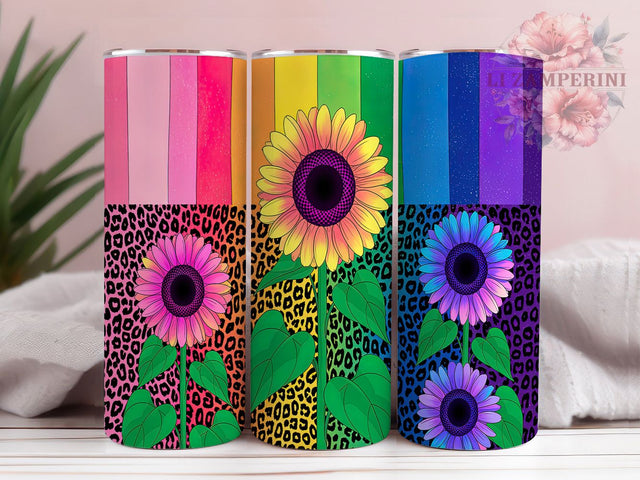 Rainbow Floral Leopard Print Tumbler Wrap, Bright Floral Design, Mixed Pattern Art, Rainbow Garden Cup, Modern Leopard Gift, Vibrant Nature Wrap, Trendy Sublimation Sublimation Li Zamperini 