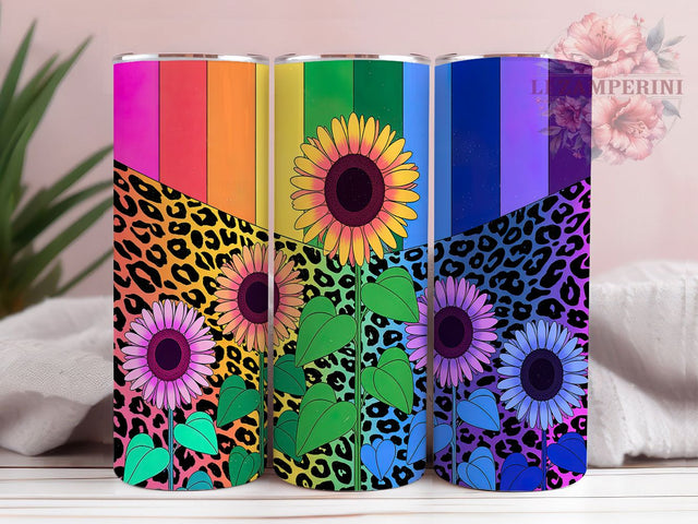 Rainbow Floral Leopard Print Tumbler Wrap, Bright Floral Design, Mixed Pattern Art, Rainbow Garden Cup, Modern Leopard Gift, Vibrant Nature Wrap, Trendy Sublimation Sublimation Li Zamperini 