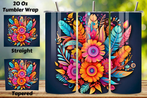 Rainbow Floral Tumbler Wrap | Sublimation PNG design, Rainbow vibrant glitter Floral Tumbler Wrap, Autumn Boho Sublimation Design, 20 oz Skinny Tumbler, Groovy Halloween Flowe Sublimation FloridPrintables 