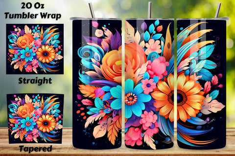 Rainbow Floral Tumbler Wrap | Sublimation PNG design Sublimation FloridPrintables 