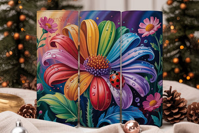 Rainbow Flower and Ladybug 20oz Tumbler Sublimation DesignSVG 