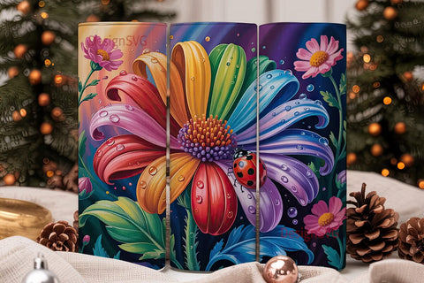 Rainbow Flower and Ladybug 20oz Tumbler Sublimation DesignSVG 