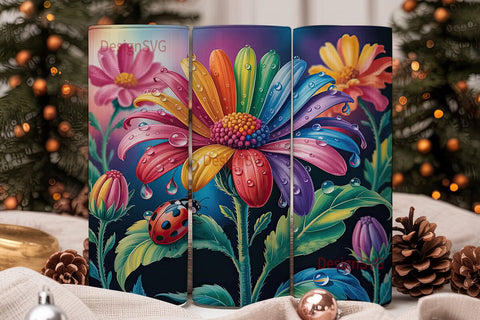 Rainbow Flower and Ladybug 20oz Tumbler Sublimation DesignSVG 