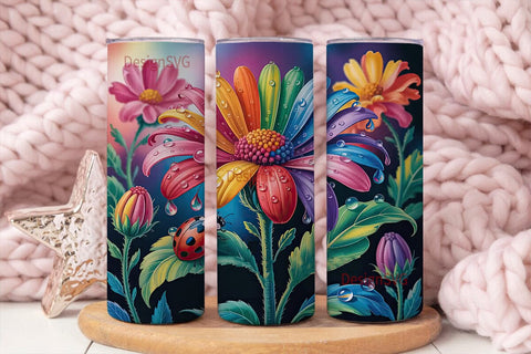 Rainbow Flower and Ladybug 20oz Tumbler Sublimation DesignSVG 