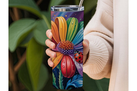 Rainbow Flower and Ladybug 20oz Tumbler Sublimation DesignSVG 