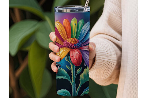 Rainbow Flower and Ladybug 20oz Tumbler Sublimation DesignSVG 