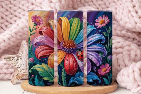Rainbow Flower and Ladybug 20oz Tumbler Sublimation DesignSVG 