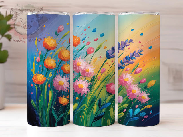 Rainbow Flower Field Tumbler Wrap, Rainbow Floral, Colorful Design, Nature Theme, Vibrant Style, Tumbler Wrap, Sublimation Design Sublimation Lara' s Designs 