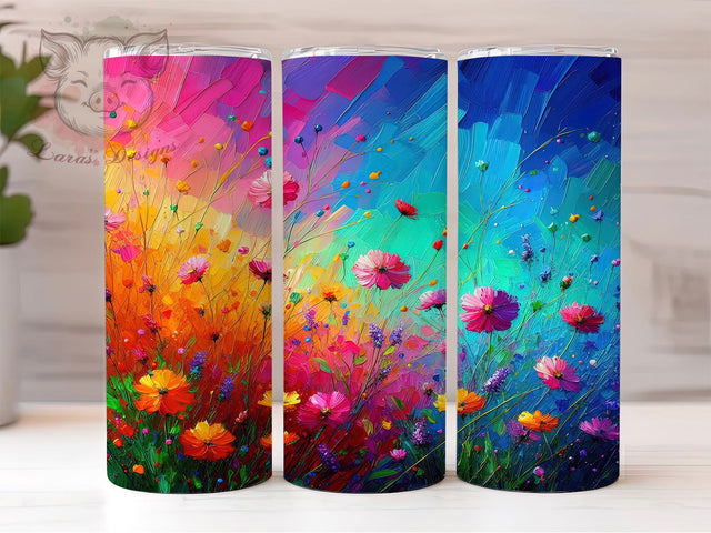 Rainbow Flower Field Tumbler Wrap, Rainbow Floral, Colorful Design, Nature Theme, Vibrant Style, Tumbler Wrap, Sublimation Design Sublimation Lara' s Designs 