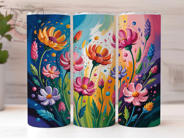 Rainbow Flower Field Tumbler Wrap, Rainbow Floral, Colorful Design, Nature Theme, Vibrant Style, Tumbler Wrap, Sublimation Design Sublimation Lara' s Designs 