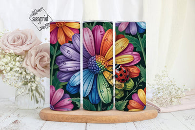 Rainbow Flower Ladybug 20oz Tumbler Wrap Sublimation sassyprint 