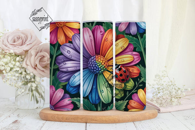 Rainbow Flower Ladybug 20oz Tumbler Wrap Sublimation sassyprint 