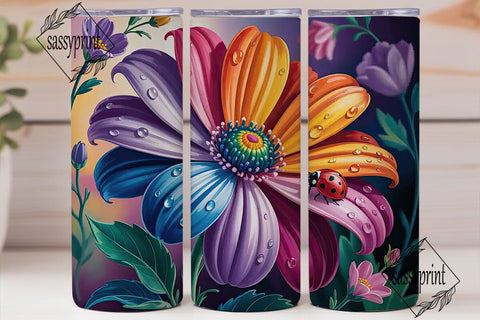 Rainbow Flower Ladybug 20oz Tumbler Wrap Sublimation sassyprint 